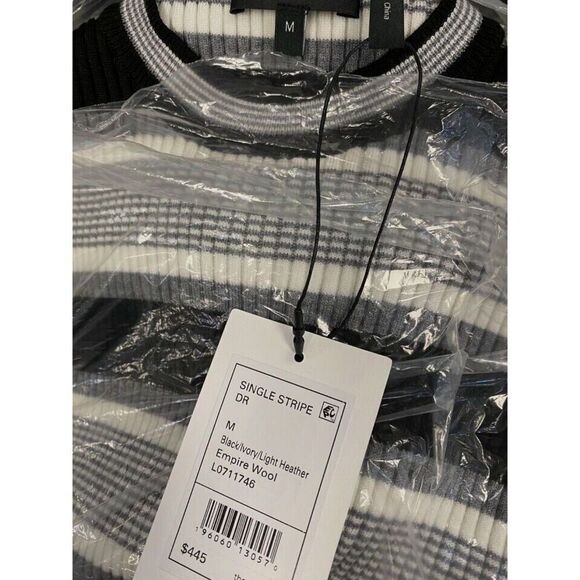 Theory Women's Sz Medium Gray Wool Striped-Knit Crewneck Midi Sweater Dress $445 - Picture 4 of 4